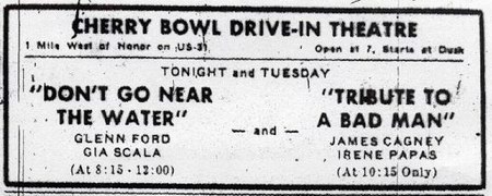 Cherry Bowl Drive-In Theatre - Old News Ad